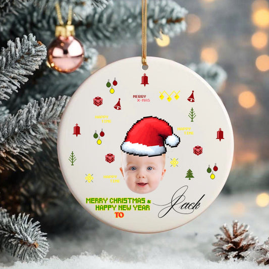 Custom Photo Ceramic Christmas Ornament – Personalized Holiday Decoration with Name