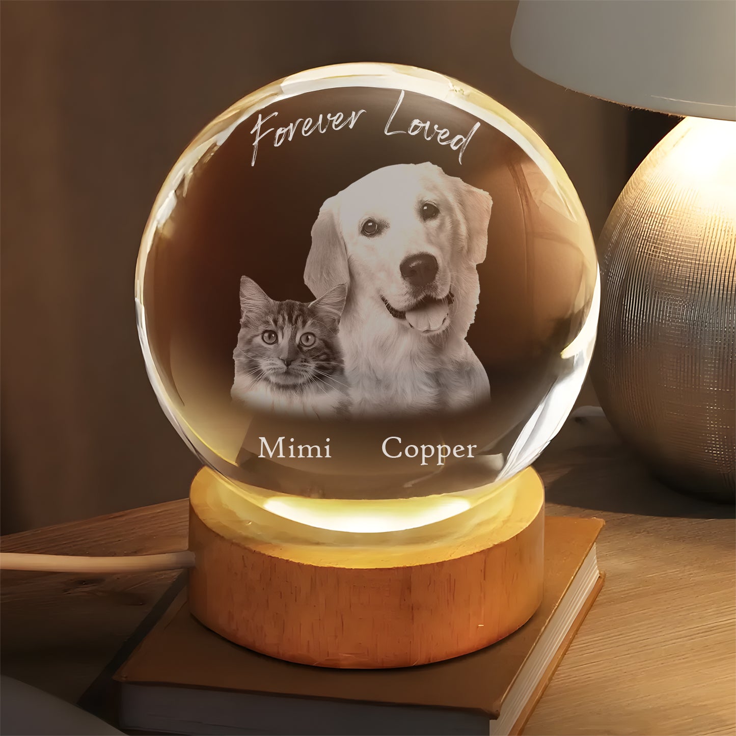 Round Custom Picture Luminous Crystal Night Light – Personalized Memorial Pet Photo Lamp