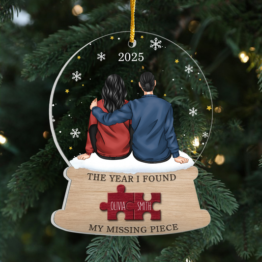 2025 Couple Ornament – Personalized Custom Names Puzzle Piece Holiday Gift