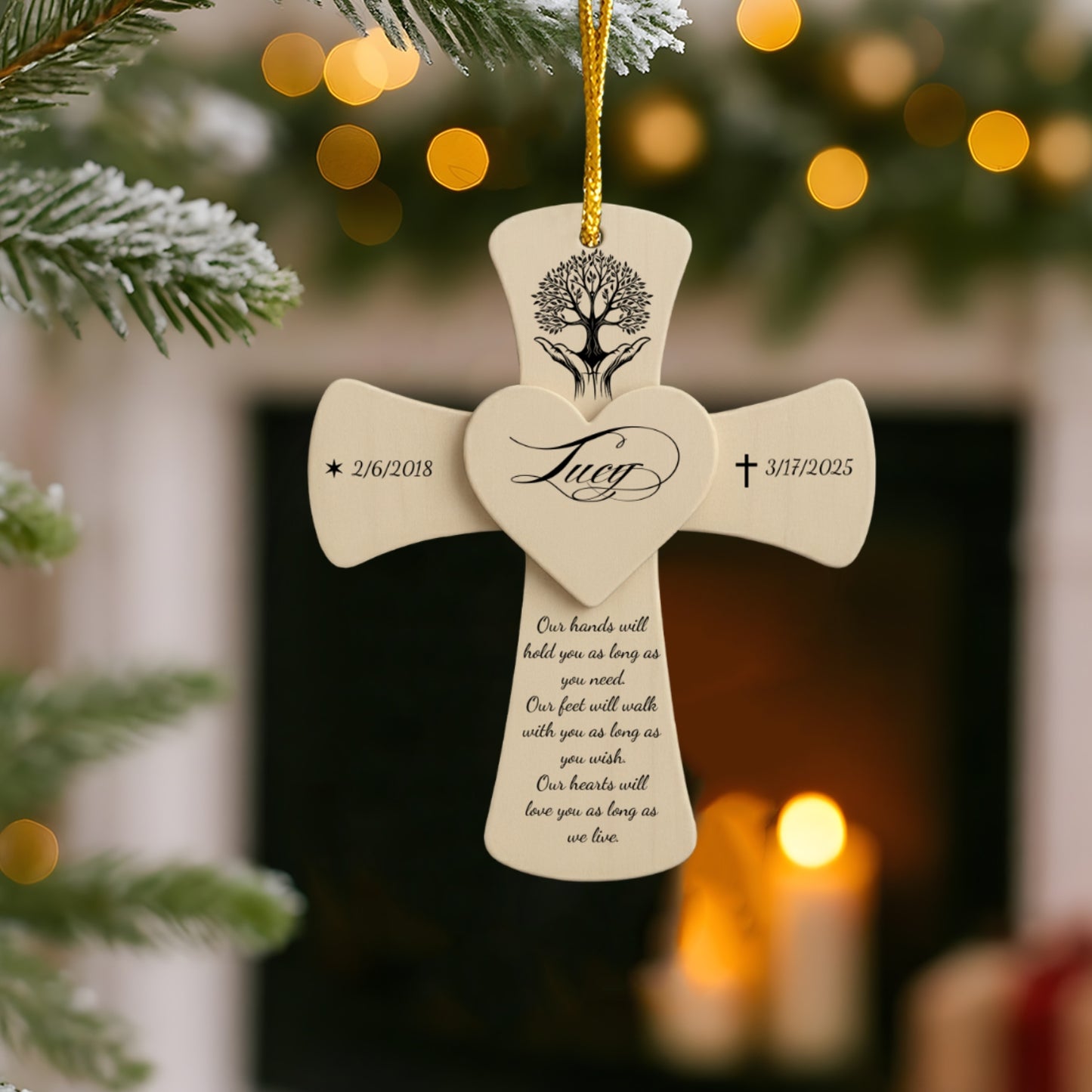 Custom Heart & Cross Memorial Decoration - Personalized Memorial Cross Ornament