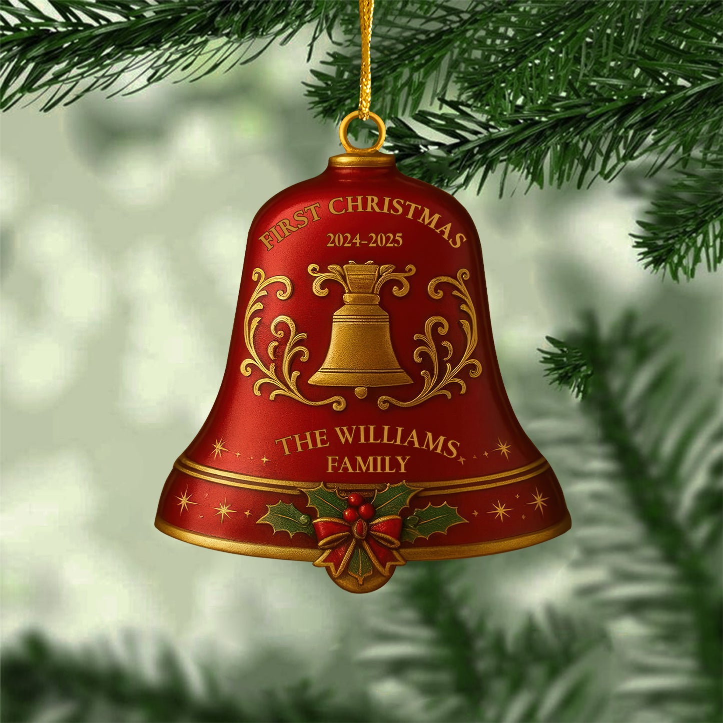Custom Christmas Bell Ornament – Personalized Color, Year & Family Name Decoration