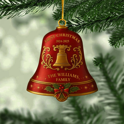 Custom Christmas Bell Ornament – Personalized Color, Year & Family Name Decoration