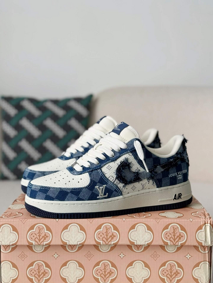 LV x Nike Air Force 1 by Virgil Abloh Blue & White Denim Monogram