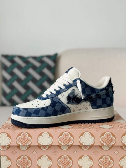 LV x Nike Air Force 1 by Virgil Abloh Blue & White Denim Monogram