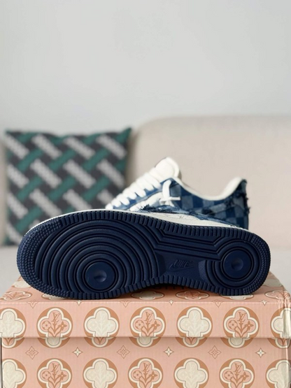 LV x Nike Air Force 1 by Virgil Abloh Blue & White Denim Monogram