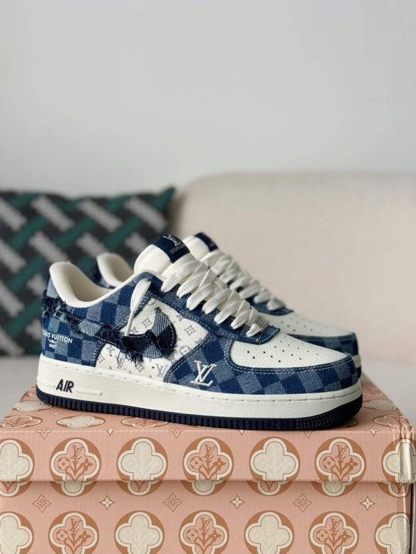 LV x Nike Air Force 1 by Virgil Abloh Blue & White Denim Monogram