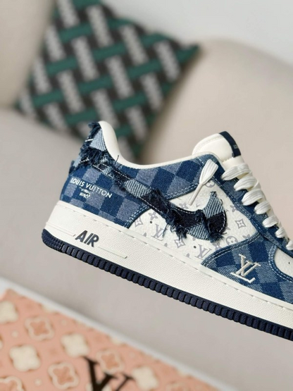 LV x Nike Air Force 1 by Virgil Abloh Blue & White Denim Monogram