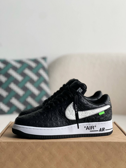 LV x Nike x Off-White Air Force 1 Black and White Monogram Sneakers