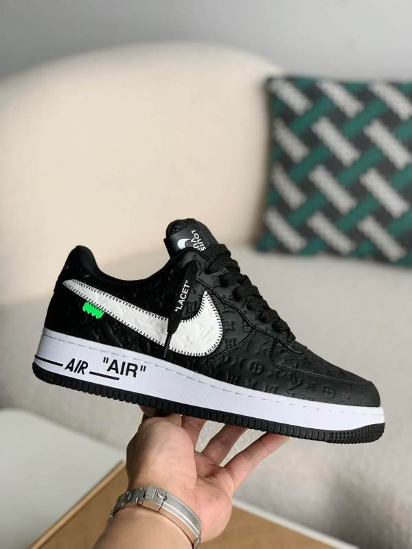 LV x Nike x Off-White Air Force 1 Black and White Monogram Sneakers