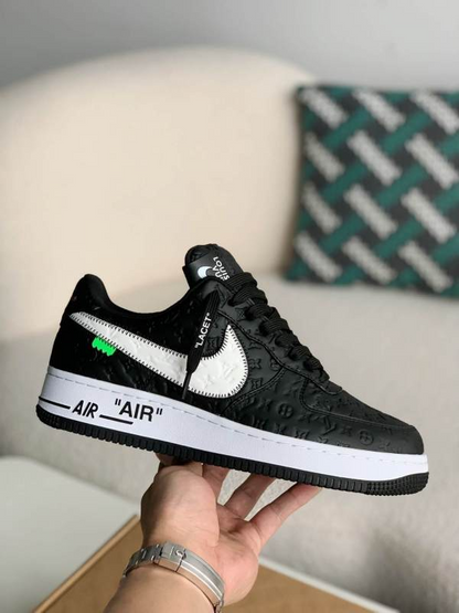 LV x Nike x Off-White Air Force 1 Black and White Monogram Sneakers