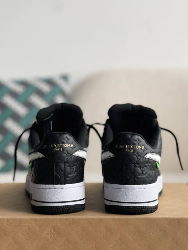 LV x Nike x Off-White Air Force 1 Black and White Monogram Sneakers