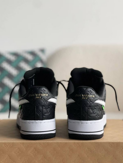 LV x Nike x Off-White Air Force 1 Black and White Monogram Sneakers