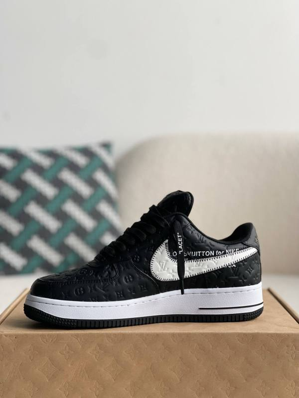 LV x Nike x Off-White Air Force 1 Black and White Monogram Sneakers