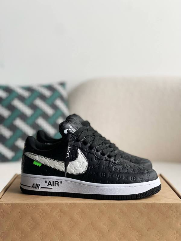 LV x Nike x Off-White Air Force 1 Black and White Monogram Sneakers