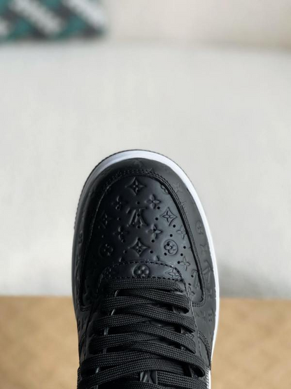 LV x Nike x Off-White Air Force 1 Black and White Monogram Sneakers