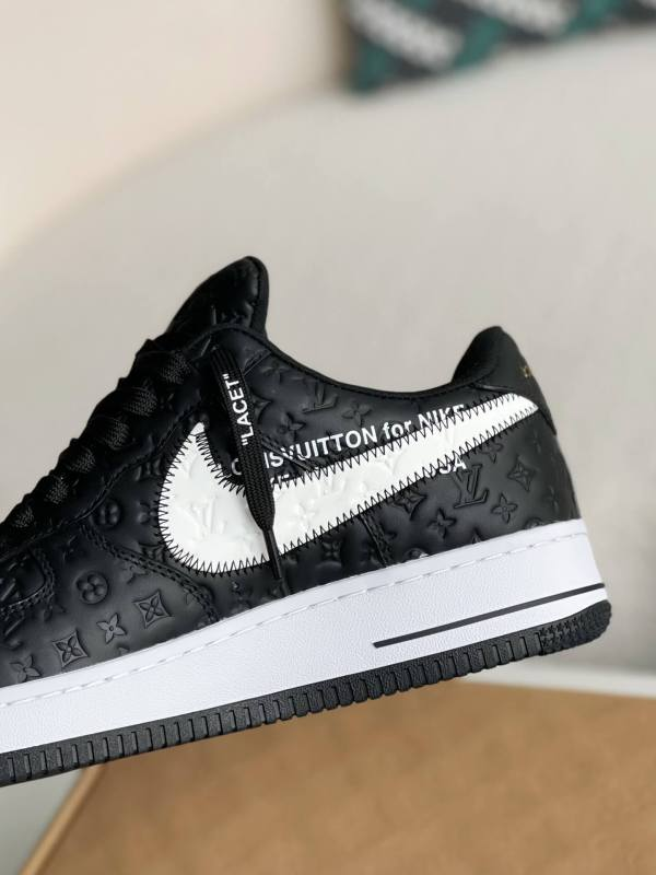 LV x Nike x Off-White Air Force 1 Black and White Monogram Sneakers