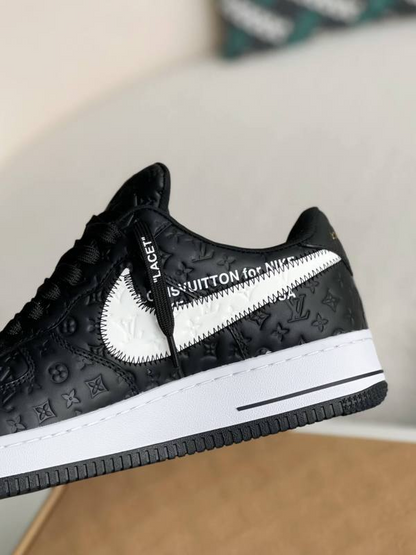LV x Nike x Off-White Air Force 1 Black and White Monogram Sneakers