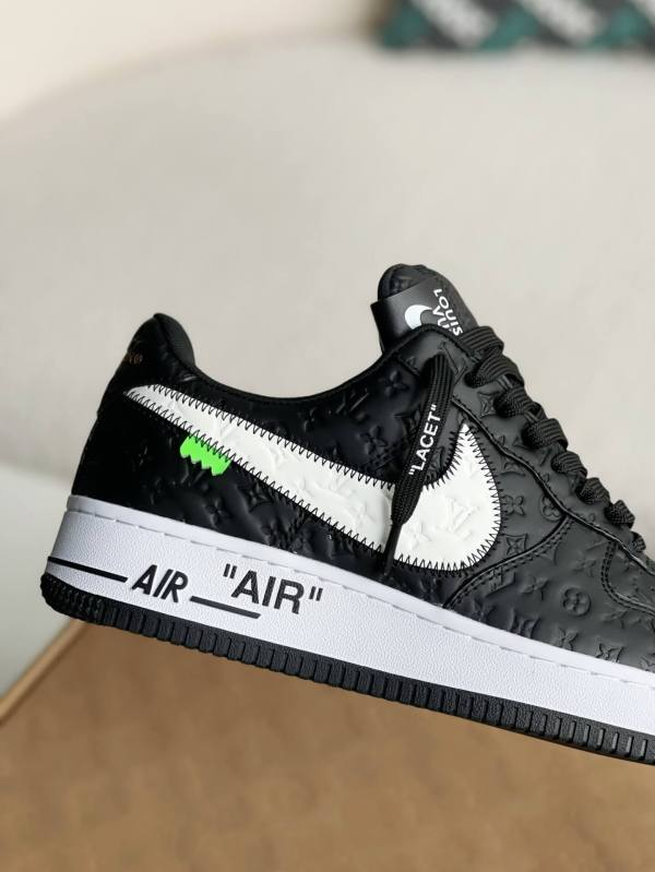 LV x Nike x Off-White Air Force 1 Black and White Monogram Sneakers