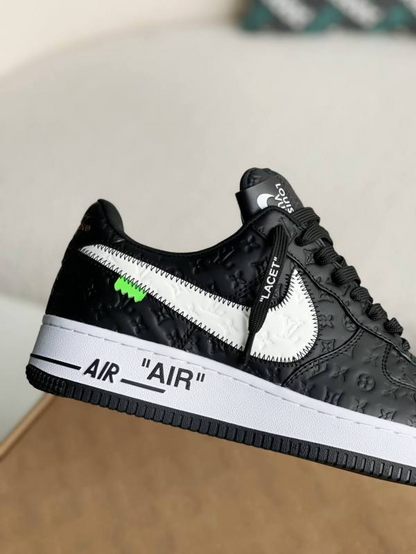 LV x Nike x Off-White Air Force 1 Black and White Monogram Sneakers