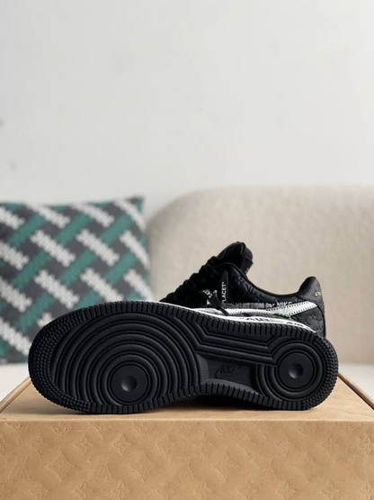 LV x Nike x Off-White Air Force 1 Black and White Monogram Sneakers