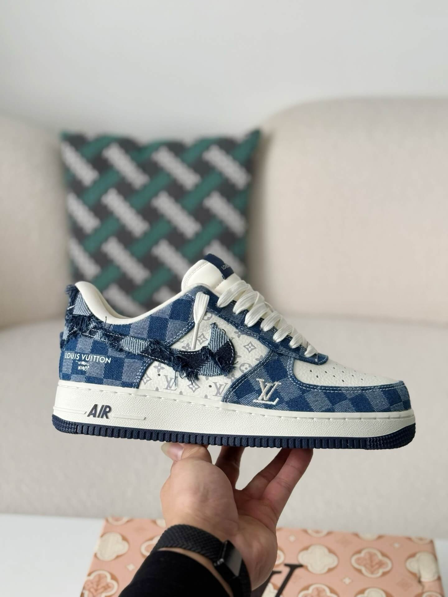 LV x Nike Air Force 1 by Virgil Abloh Blue & White Denim Monogram