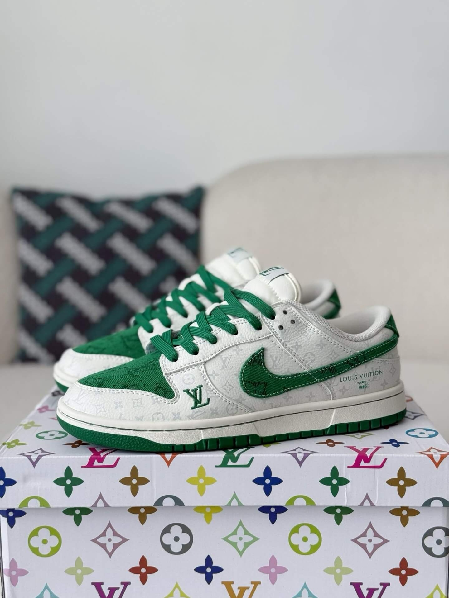 LV x Nike Dunk Low Sneaker White Green
