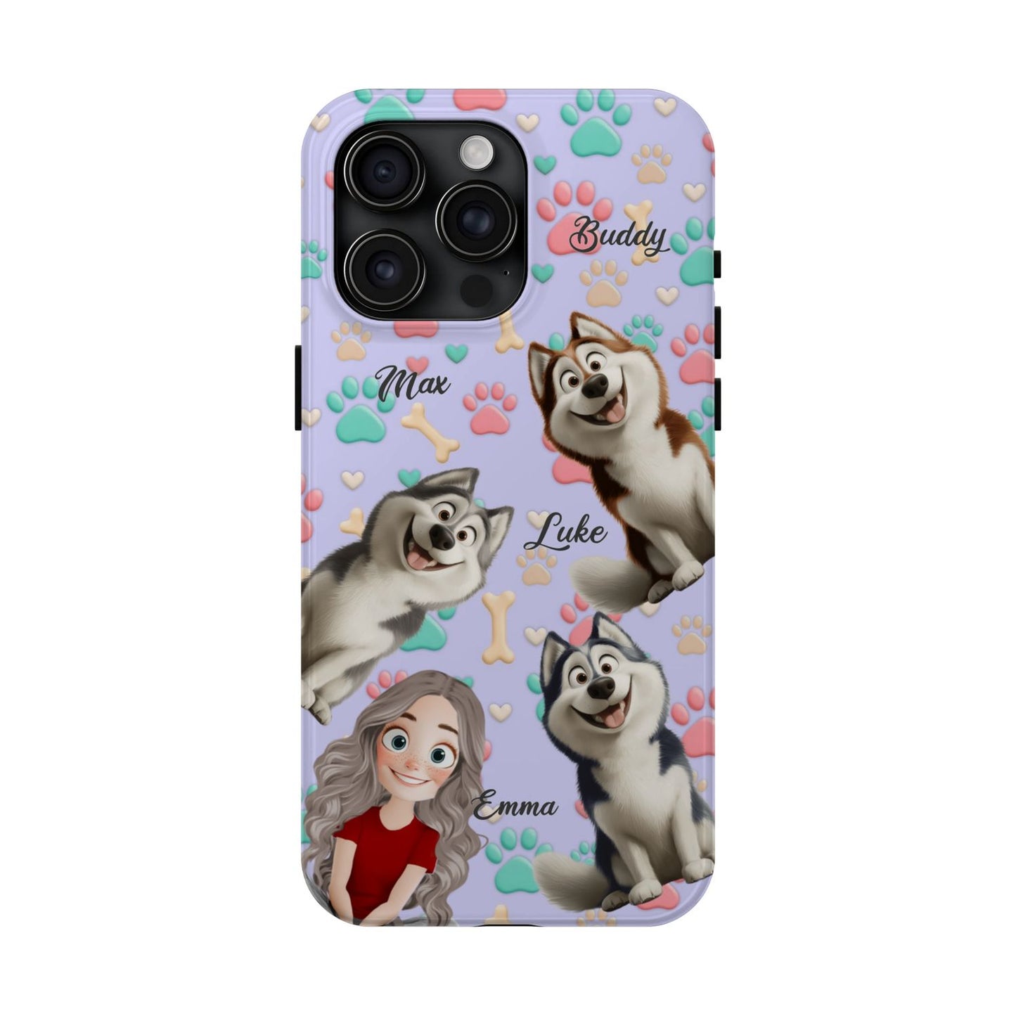 Personalized Dog Mom Tough Phone Case - Custom Phone case up to 4 Dogs, Paw & Bone Design - Gift for Dog Lovers