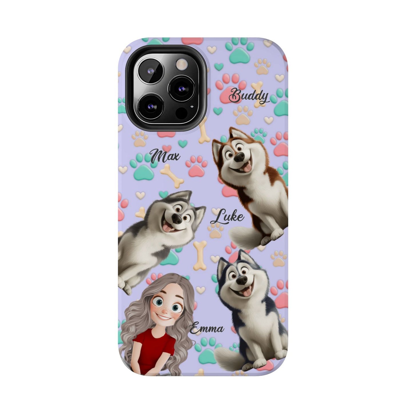 Personalized Dog Mom Tough Phone Case - Custom Phone case up to 4 Dogs, Paw & Bone Design - Gift for Dog Lovers