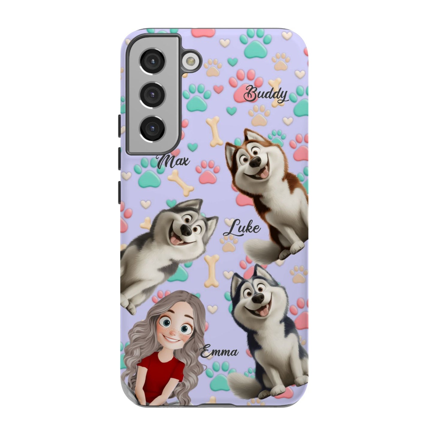 Personalized Dog Mom Tough Phone Case - Custom Phone case up to 4 Dogs, Paw & Bone Design - Gift for Dog Lovers