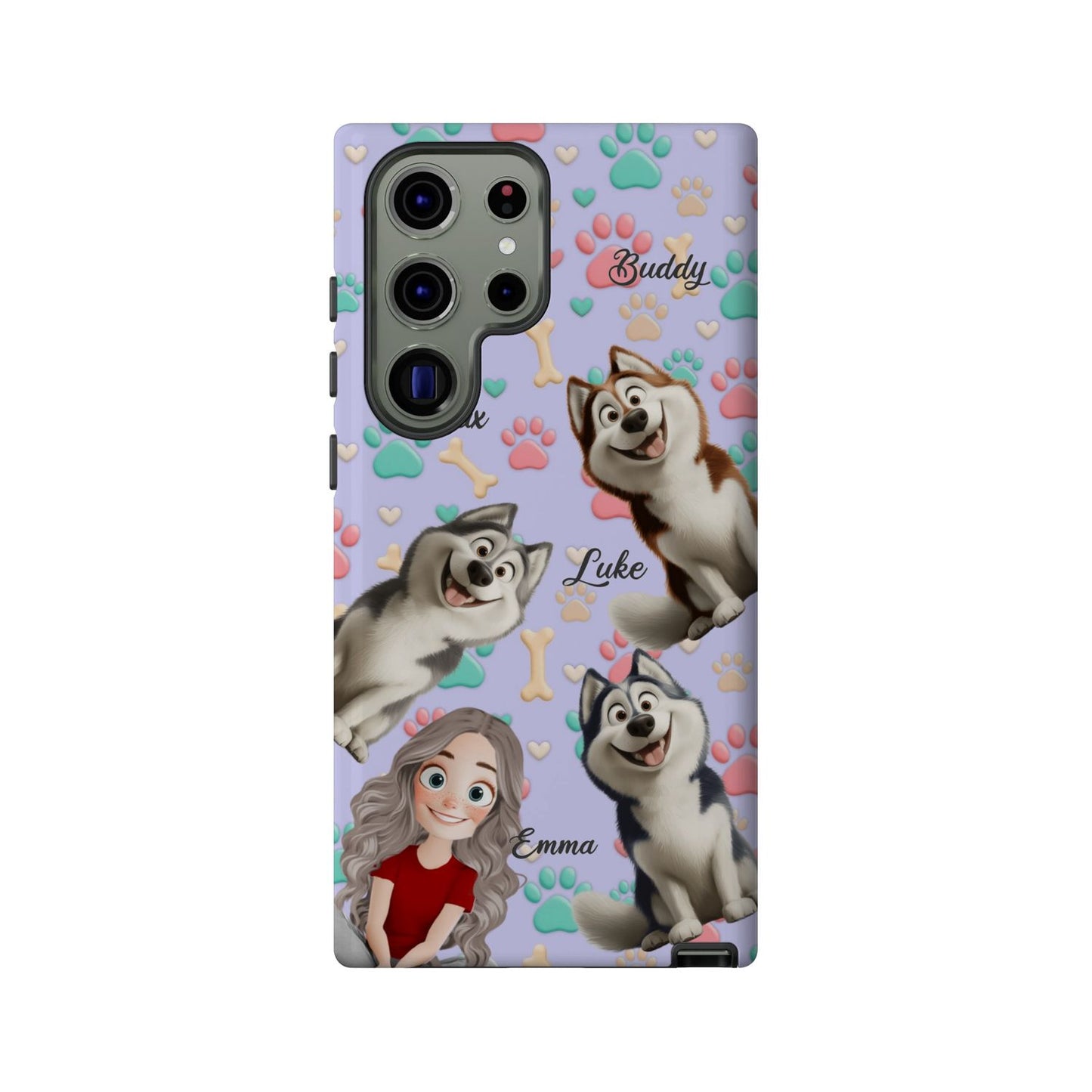 Personalized Dog Mom Tough Phone Case - Custom Phone case up to 4 Dogs, Paw & Bone Design - Gift for Dog Lovers