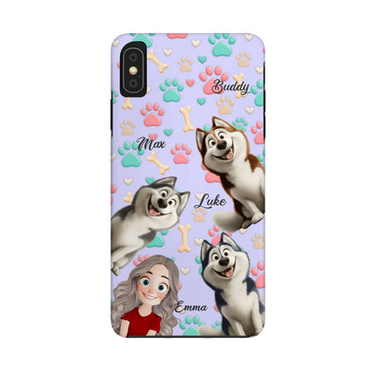 Personalized Dog Mom Tough Phone Case - Custom Phone case up to 4 Dogs, Paw & Bone Design - Gift for Dog Lovers