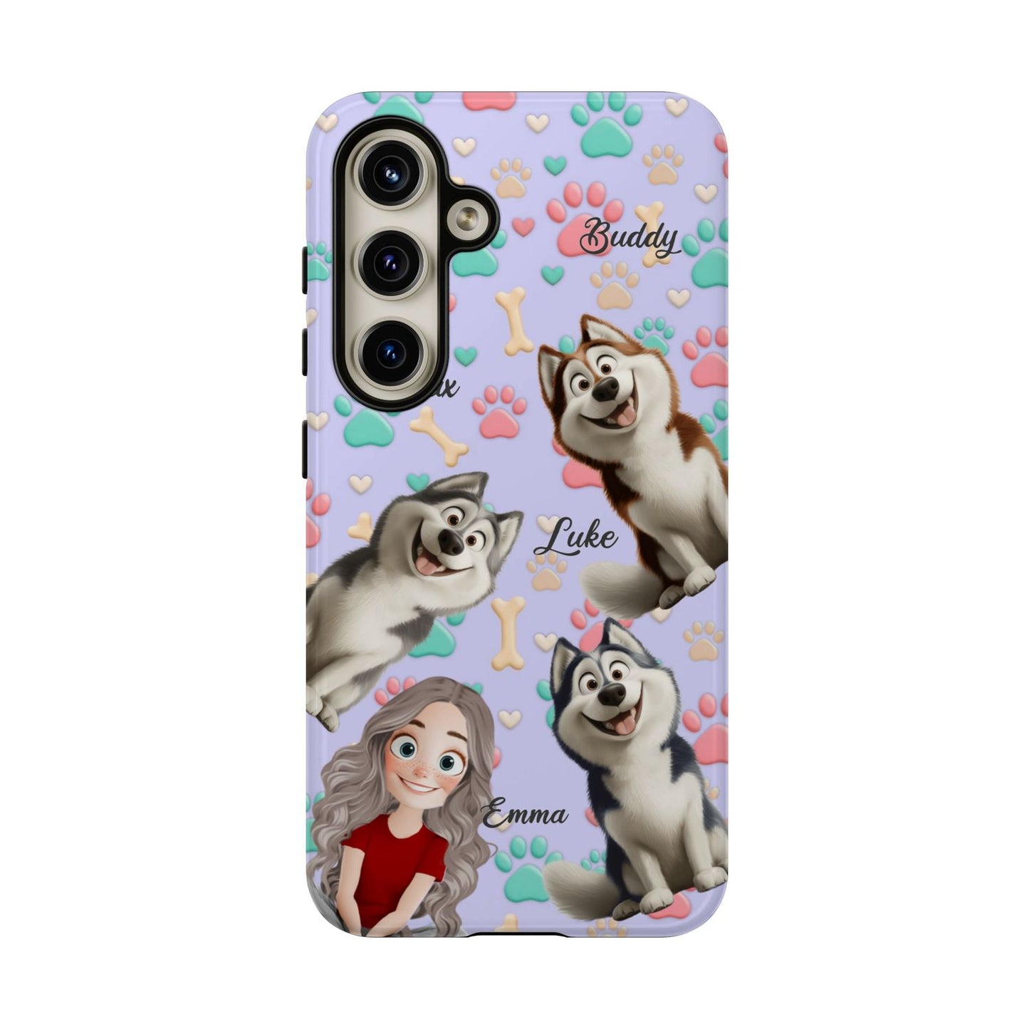 Personalized Dog Mom Tough Phone Case - Custom Phone case up to 4 Dogs, Paw & Bone Design - Gift for Dog Lovers