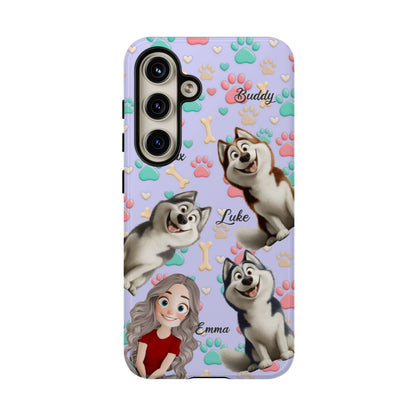 Personalized Dog Mom Tough Phone Case - Custom Phone case up to 4 Dogs, Paw & Bone Design - Gift for Dog Lovers