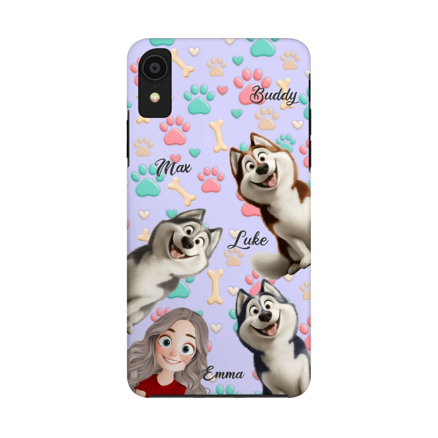 Personalized Dog Mom Tough Phone Case - Custom Phone case up to 4 Dogs, Paw & Bone Design - Gift for Dog Lovers