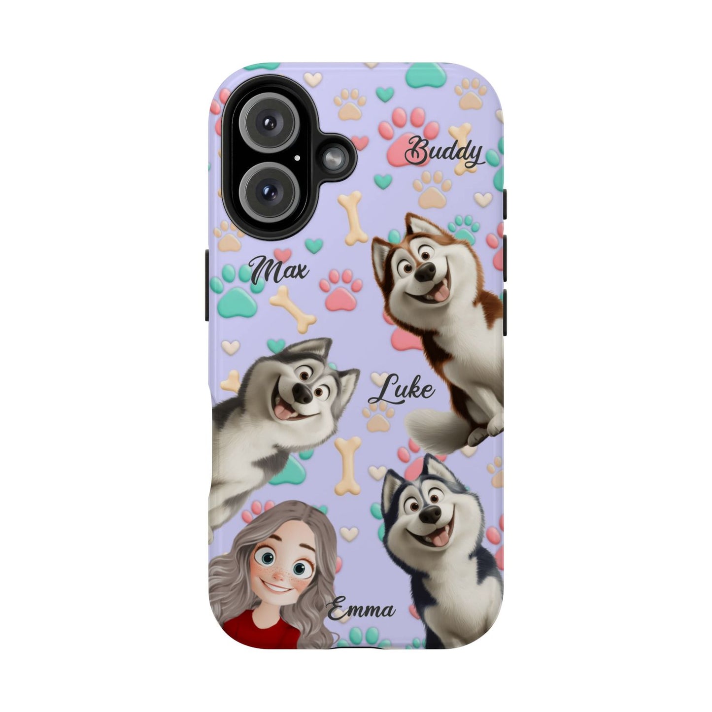 Personalized Dog Mom Tough Phone Case - Custom Phone case up to 4 Dogs, Paw & Bone Design - Gift for Dog Lovers