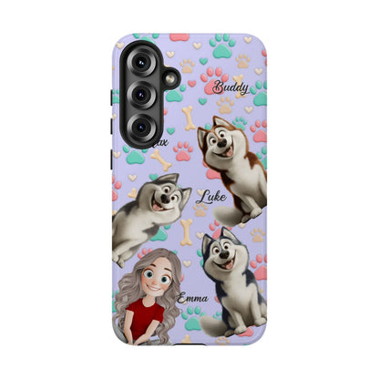 Personalized Dog Mom Tough Phone Case - Custom Phone case up to 4 Dogs, Paw & Bone Design - Gift for Dog Lovers