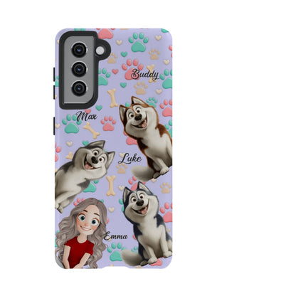 Personalized Dog Mom Tough Phone Case - Custom Phone case up to 4 Dogs, Paw & Bone Design - Gift for Dog Lovers