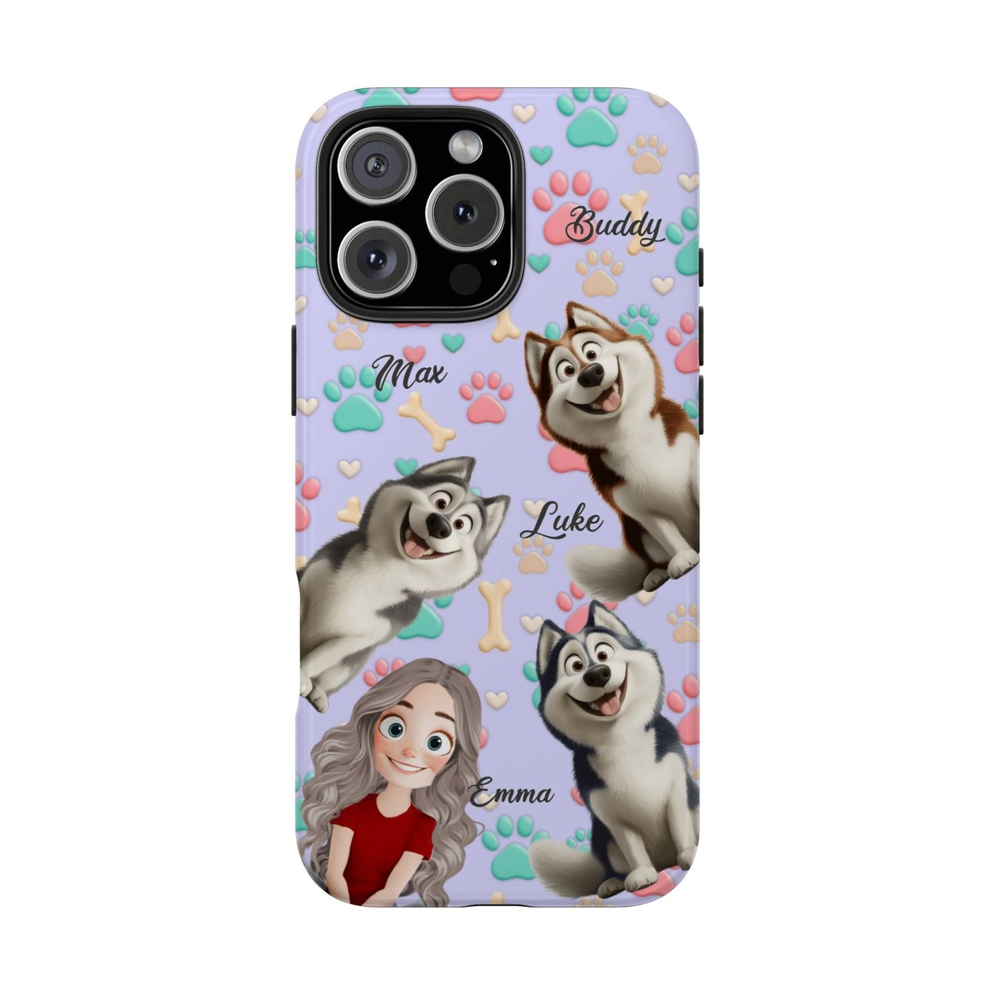 Personalized Dog Mom Tough Phone Case - Custom Phone case up to 4 Dogs, Paw & Bone Design - Gift for Dog Lovers