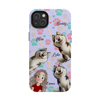 Personalized Dog Mom Tough Phone Case - Custom Phone case up to 4 Dogs, Paw & Bone Design - Gift for Dog Lovers