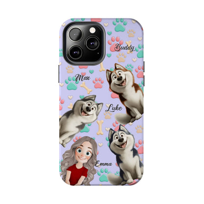 Personalized Dog Mom Tough Phone Case - Custom Phone case up to 4 Dogs, Paw & Bone Design - Gift for Dog Lovers