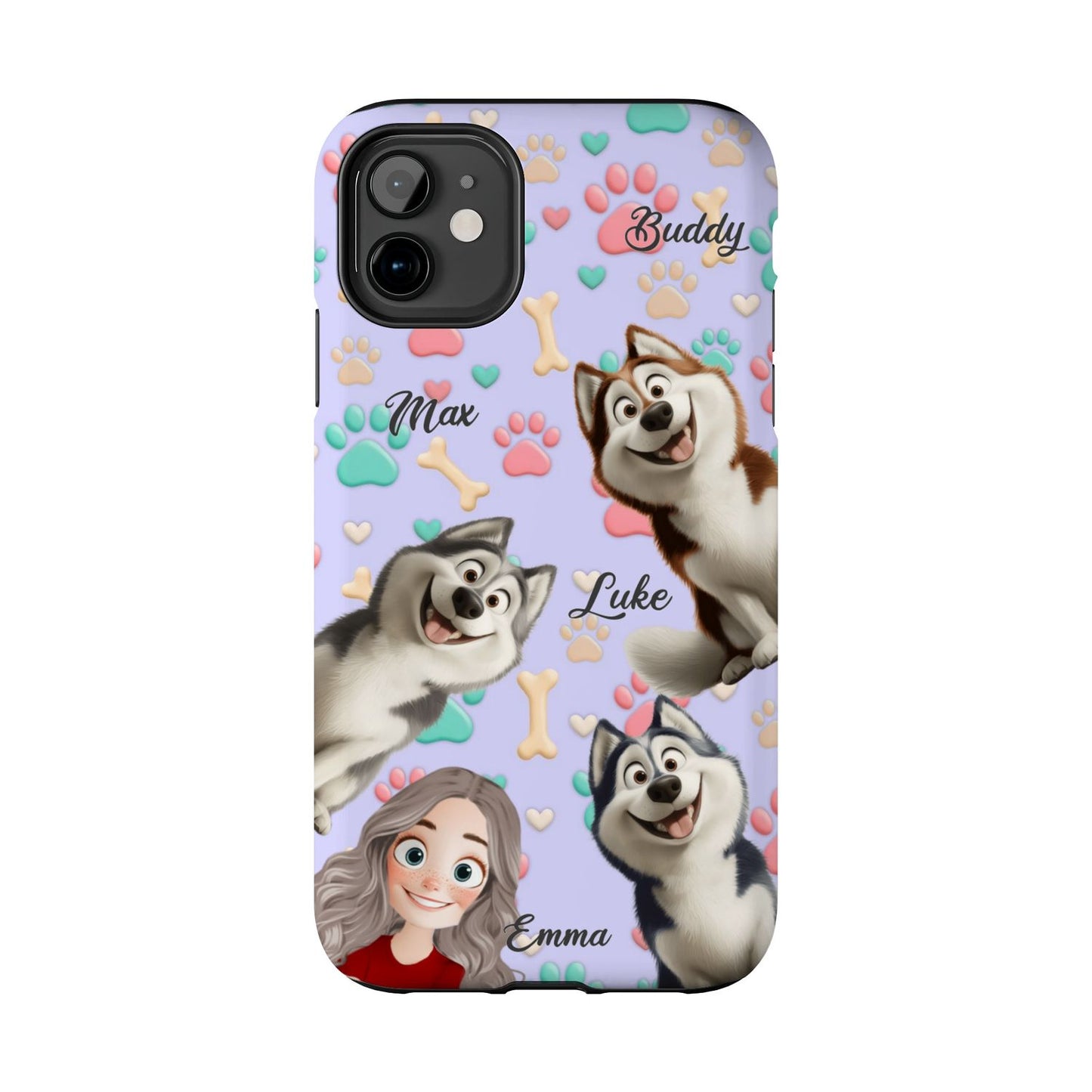 Personalized Dog Mom Tough Phone Case - Custom Phone case up to 4 Dogs, Paw & Bone Design - Gift for Dog Lovers