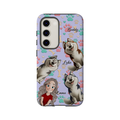 Personalized Dog Mom Tough Phone Case - Custom Phone case up to 4 Dogs, Paw & Bone Design - Gift for Dog Lovers