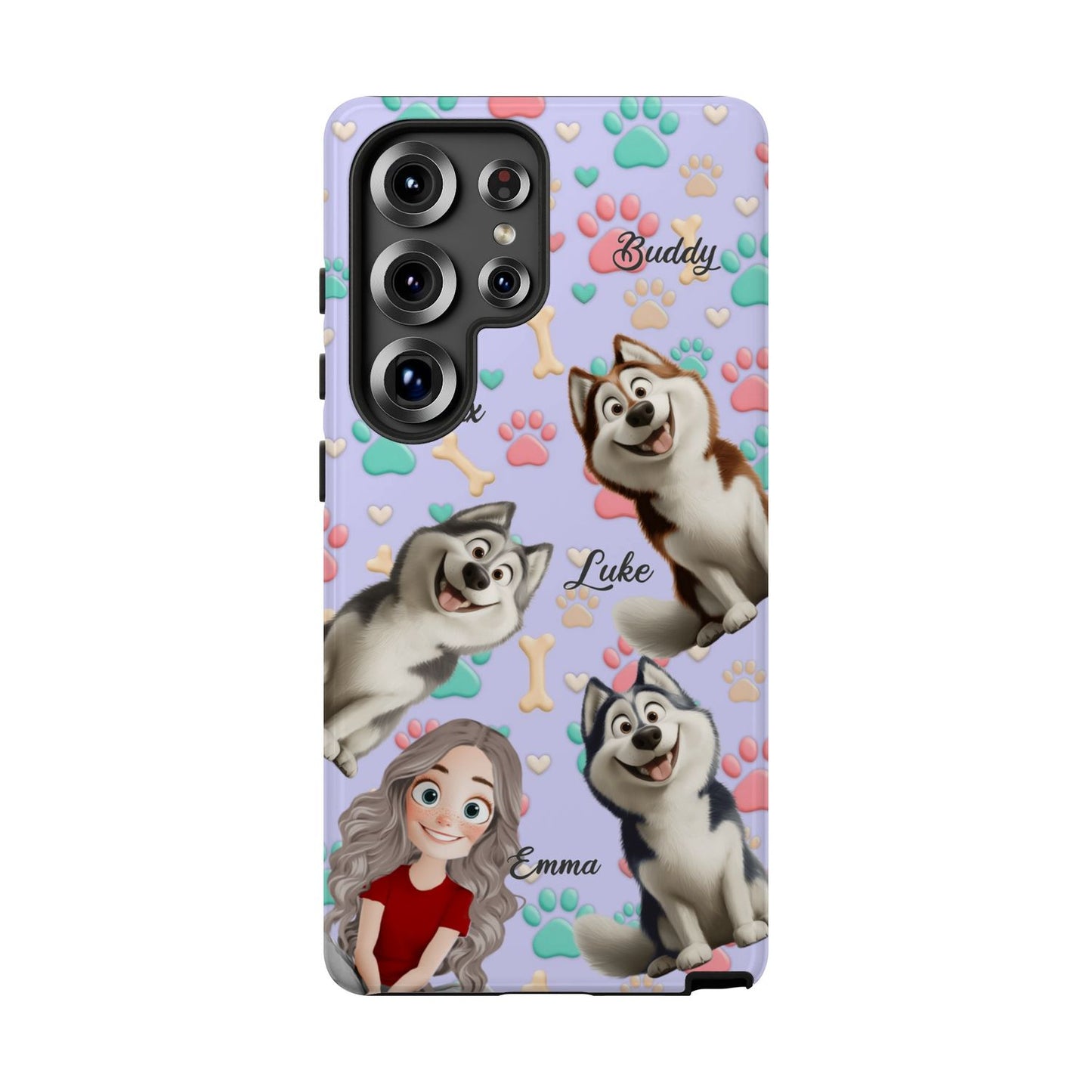 Personalized Dog Mom Tough Phone Case - Custom Phone case up to 4 Dogs, Paw & Bone Design - Gift for Dog Lovers