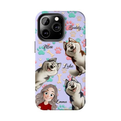 Personalized Dog Mom Tough Phone Case - Custom Phone case up to 4 Dogs, Paw & Bone Design - Gift for Dog Lovers