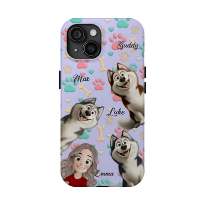 Personalized Dog Mom Tough Phone Case - Custom Phone case up to 4 Dogs, Paw & Bone Design - Gift for Dog Lovers