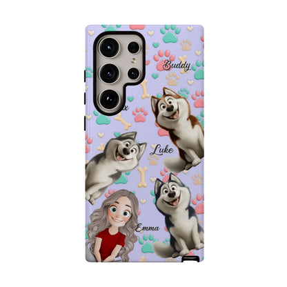 Personalized Dog Mom Tough Phone Case - Custom Phone case up to 4 Dogs, Paw & Bone Design - Gift for Dog Lovers