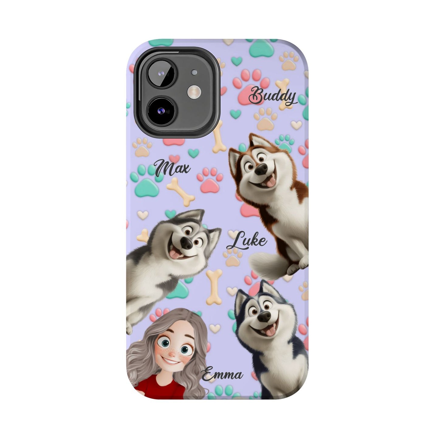 Personalized Dog Mom Tough Phone Case - Custom Phone case up to 4 Dogs, Paw & Bone Design - Gift for Dog Lovers