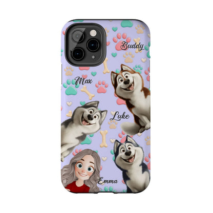 Personalized Dog Mom Tough Phone Case - Custom Phone case up to 4 Dogs, Paw & Bone Design - Gift for Dog Lovers