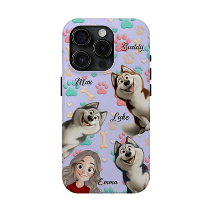 Personalized Dog Mom Tough Phone Case - Custom Phone case up to 4 Dogs, Paw & Bone Design - Gift for Dog Lovers