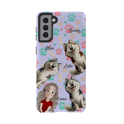 Personalized Dog Mom Tough Phone Case - Custom Phone case up to 4 Dogs, Paw & Bone Design - Gift for Dog Lovers